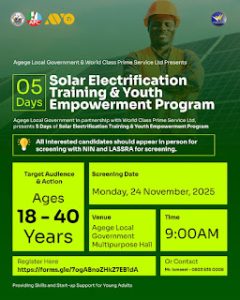 Agege LG Launches 5-Day Solar Electrification Training & Youth Empowerment Programme