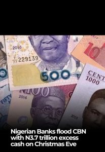 Nigerian Banks flood CBN with N3.7 trillion excess cash on Christmas Eve 